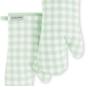 KitchenAid Gingham Oven Mitt 2-Pack Set, Pistachio, 7"x13"