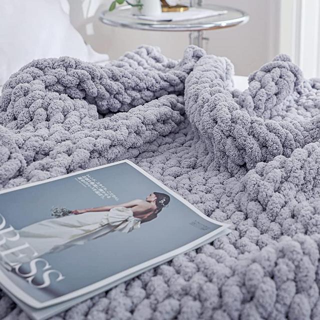 Chunky Knit Blanket Throw 50x60 - Giant Knitted Blanket - Thick Cable Knit Throw - Knot Blanket Adult - Chunky Yarn Large Knit Blanket - Bearaby Blanket Knitted - Crochet Rope Blanket for Sofa, Bed