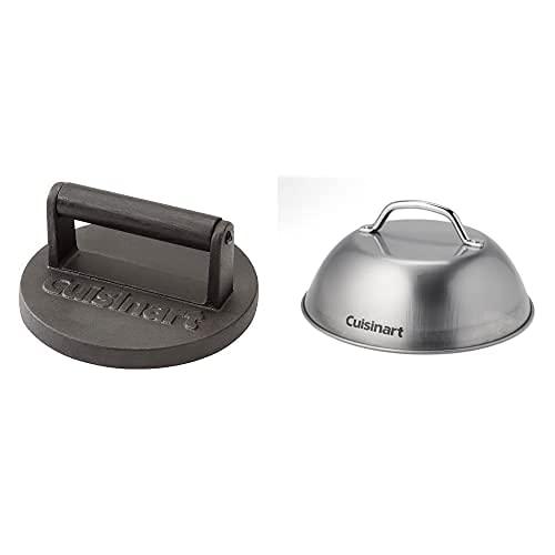 Cuisinart Burger Press Bundle - Cast Iron Smashed Burger Press & Melting Dome, 9" (Stainless Steel)