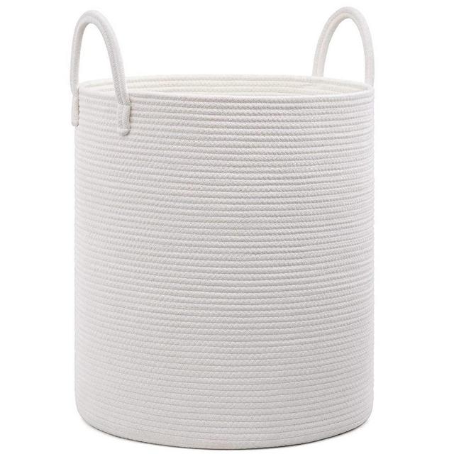 Goodpick 83L White Tall Laundry Basket, Cotton Rope Nursery Laundry Basket, Baby Toy Hamper, Bathroom Woven Laundry Basket, Boho Storage Basket for Blanket Organizer in Living Room - 18 x 20 inches