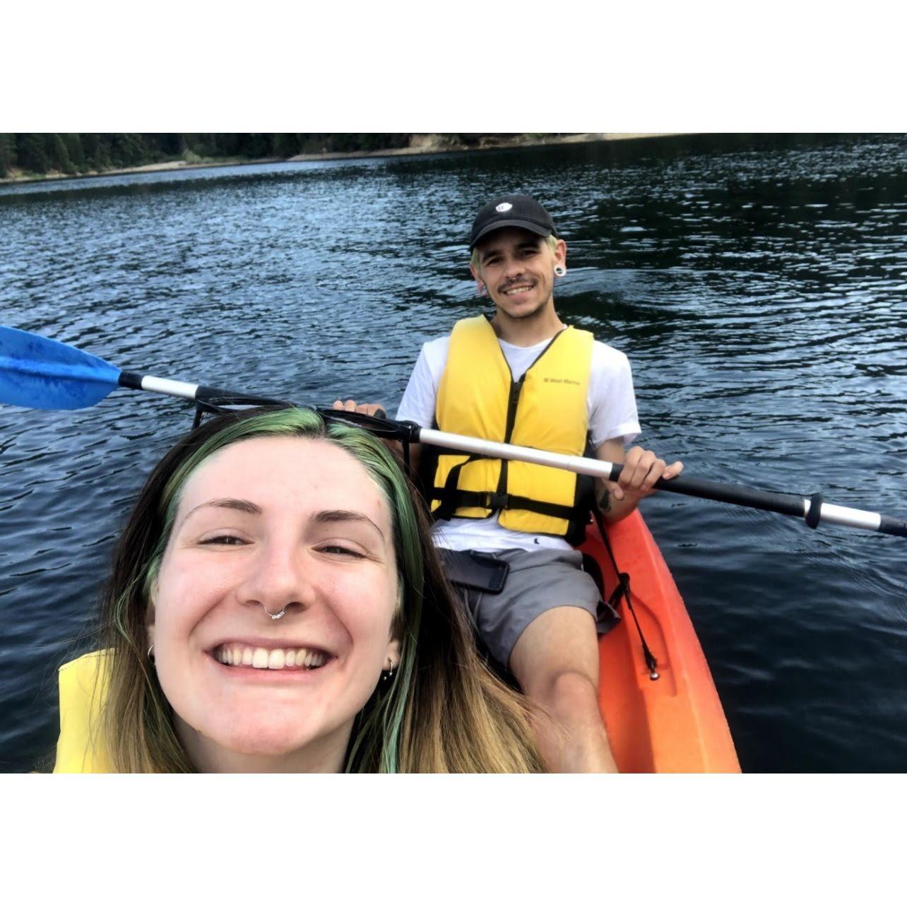 2 year anniversary together, kayaking on Lake Siskiyou, Mt. Shasta, August 2018