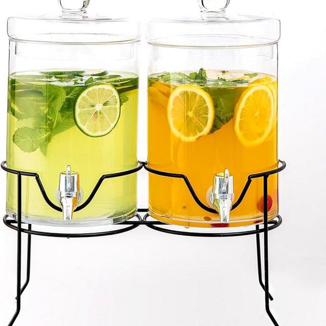 2 Pack Drink Dispenser with Stand Beverage Dispenser 1 Gallon Glass Drink Dispensers for Parties Lemonade Sangria Dispenser Water jug dispenser