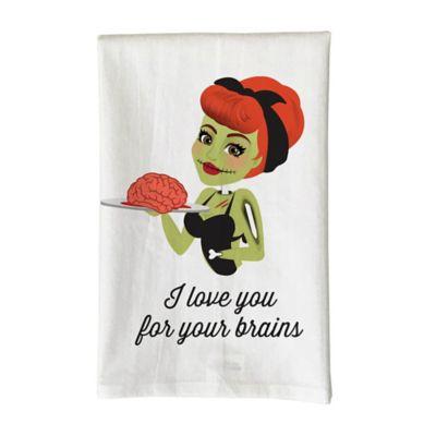 Love You a Latte Shop "I Love You For Your Brains" Kitchen Towel in White