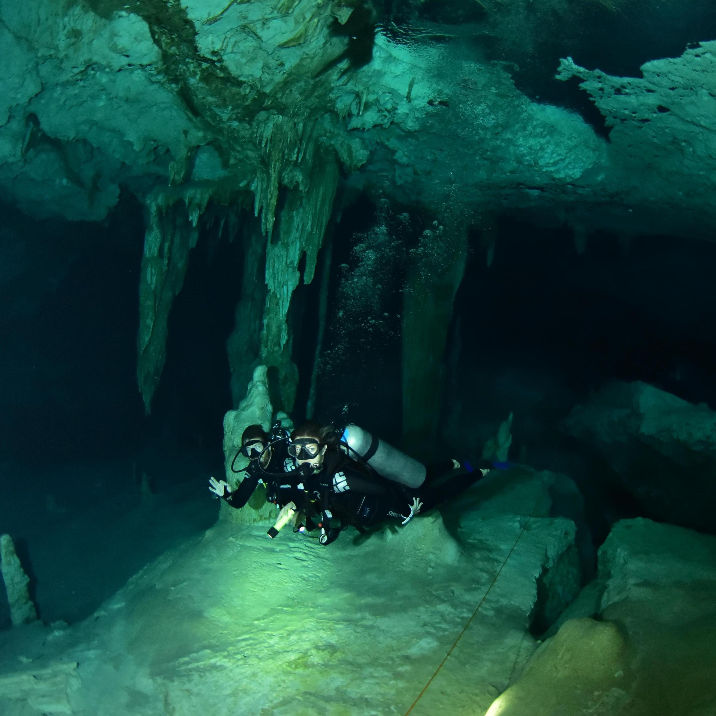 SCUBA diving in Cenote dos Ojos, Tulum.