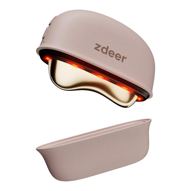 ZDEER GS5 Brass Electric Heated Gua Sha Facial Sculpting Tool with Vibration, Women's Facial Massager, LED Red Light Therapy for Neck & Face, Skin Firming Device, Premium Gift for Wife Mom, Pink