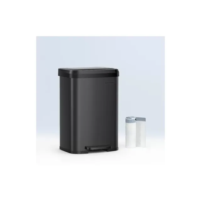 13-Gallon Stainless Steel Kitchen Trash Can with Stay-Open Lid, Step-on Pedal, Soft Closure - Tall, Large, Space-Saving Design