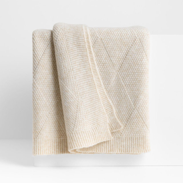 Diamond Knit 70"x55" Travertine Beige Throw Blanket