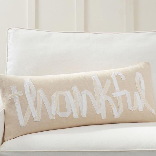 Thankful Lumbar Pillow Cover, 14 x 36", Khaki