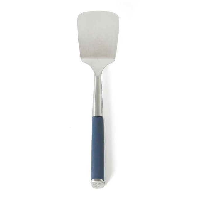 Calphalon Solid Turner, Cooking Spatula, Kitchen Spatula, Stainless Steel Turner with Silicone Heat Resistance Handle, Nonstick-Safe Spatula with Ergonomic Handle (Navy)