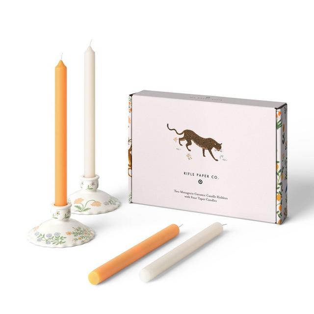 Rifle Paper Co. x Target Set of 4 Menagerie Taper Candles with Set of 2 Candlestick Holders