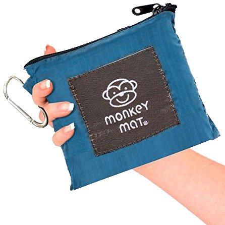 Monkey Mat - Mega Mat | Lightweight Water/Sand Repellent Picnic Travel Blanket with Corner Weights - 5' x 8' (Blue Yonder)
