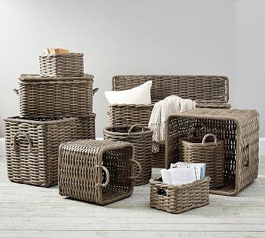 Pottery Barn Aubrey Handwoven Basket - Utility Basket; Gray