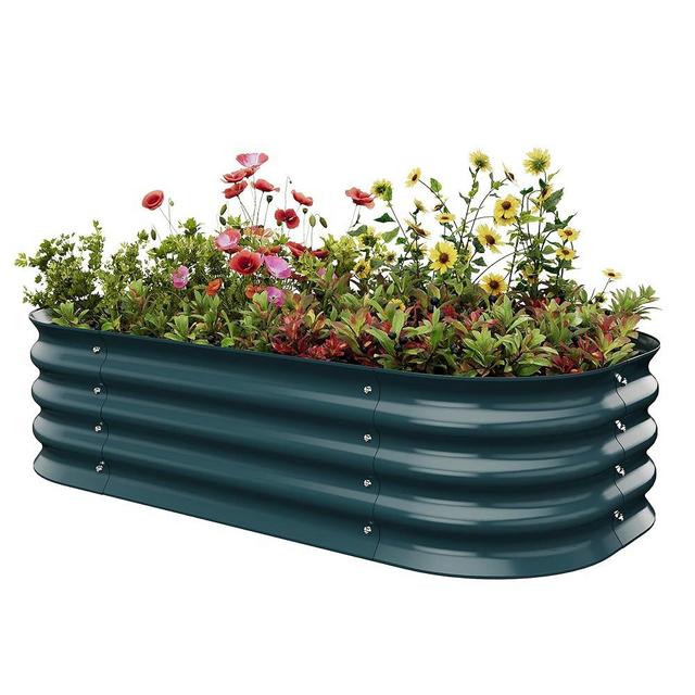 EAST OAK Raised Garden Bed Kits, Galvanized Raised Bed for Gardening Vegetables Flowers 4 x 2 x 1ft, Metal Raised Planter Bed for Water Trough, Garden Boxes and Metal Planters Outdoor Emerald Green