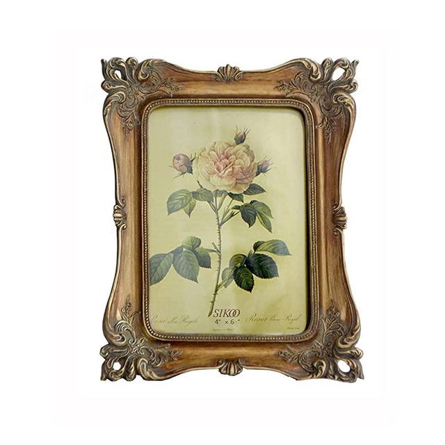 SIKOO Vintage 4 x 6 Picture Frame Antique Ornate Photo Frame Tabletop and Wall Hanging with High Definition Glass Front for Home Decor, Retro Photo Gallery, Old-Fashioned Art (4 x 6, Bronze Gold)