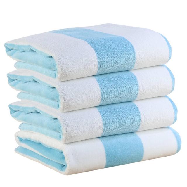 4pk 100% Cotton Reversible Cabana Beach Towel Set Featuring Intellifresh Technology Blue - Freshee