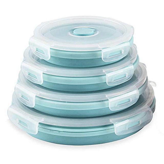 CARTINTS Silicone Collapsible Food Storage Containers-Prep/Storage Bowls with Lids – Set of 4 Round Silicone Lunch Containers– BPA Free, Microwave and Freezer Safe (Blue)