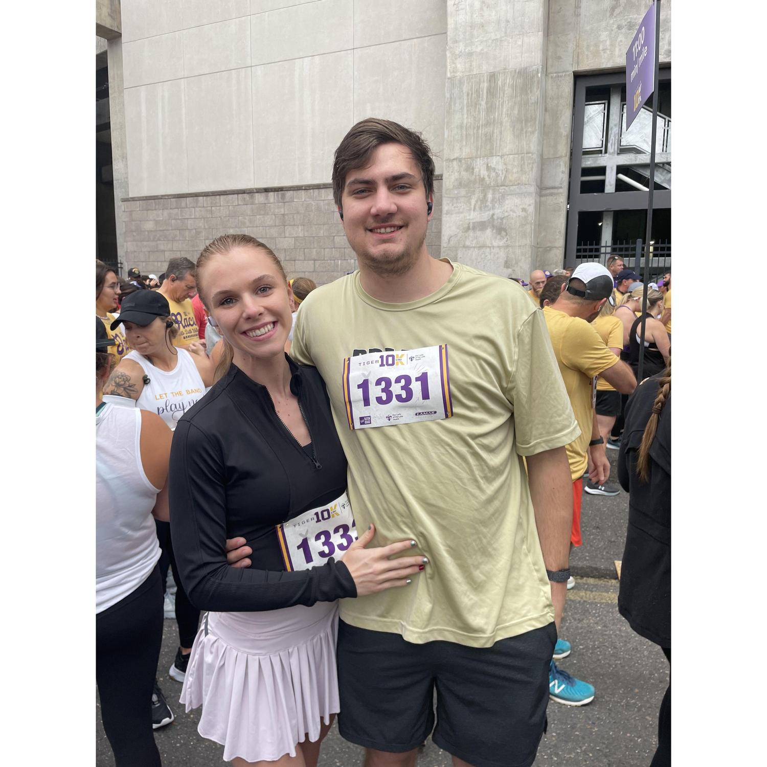 Pre-race picture! Anna and Logan Tiger 10K 2022.
