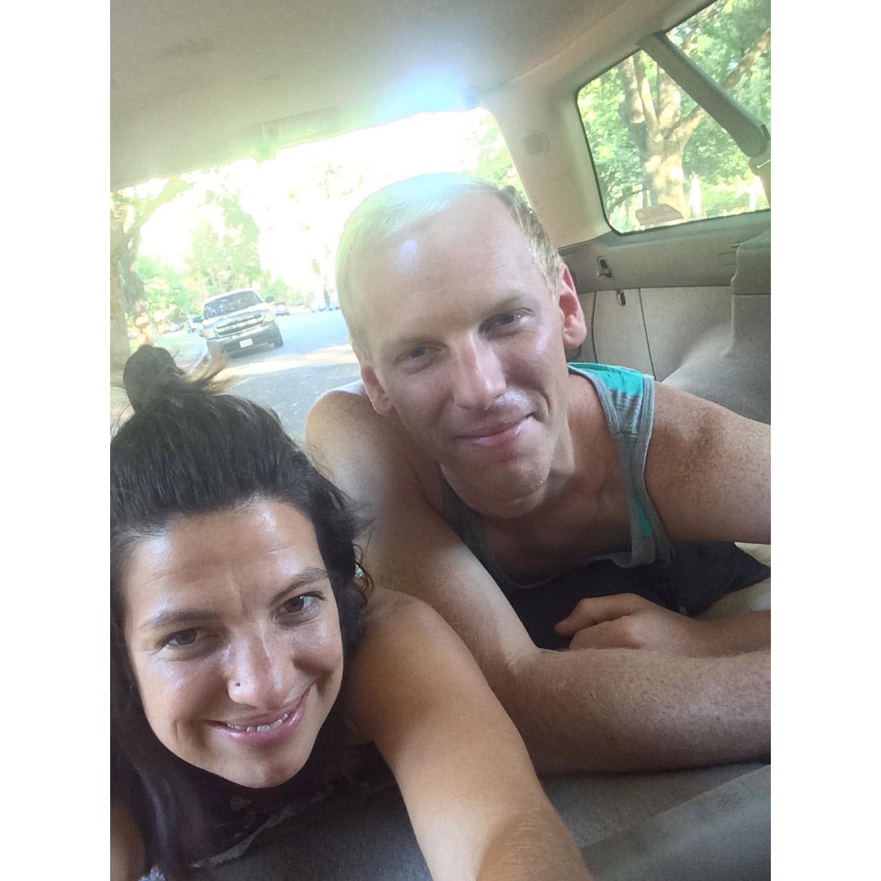 Just hanging out in the Subaru at Land Park. Our bum-energy capacity is a perfect match.