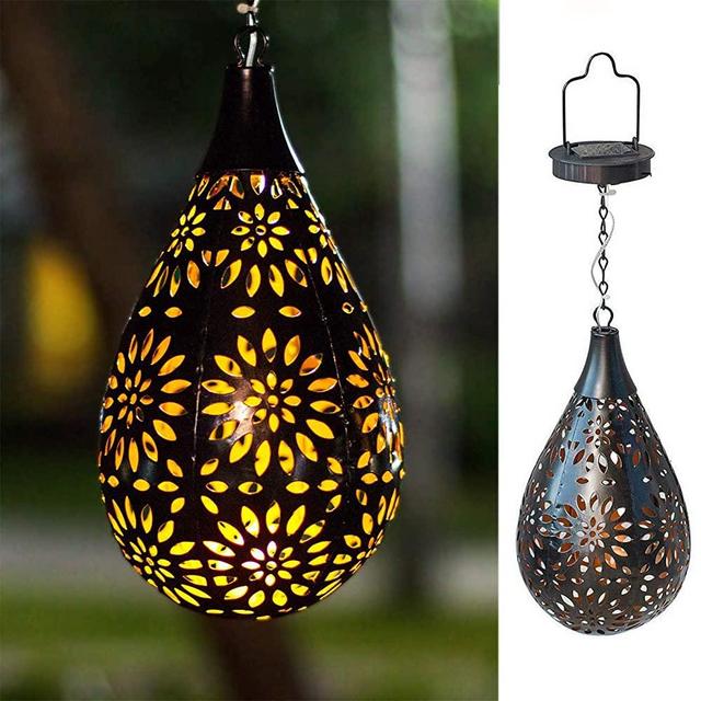 BOAER Hanging Solar Lights Outdoor (2 Pack) Garden Boho LED Flower Waterproof Decorative Metal Light for Porch Garden Outdoor (2 Pack)