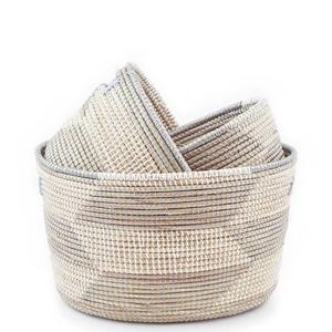 Stacked Knitting Basket Set - Silver Herringbone