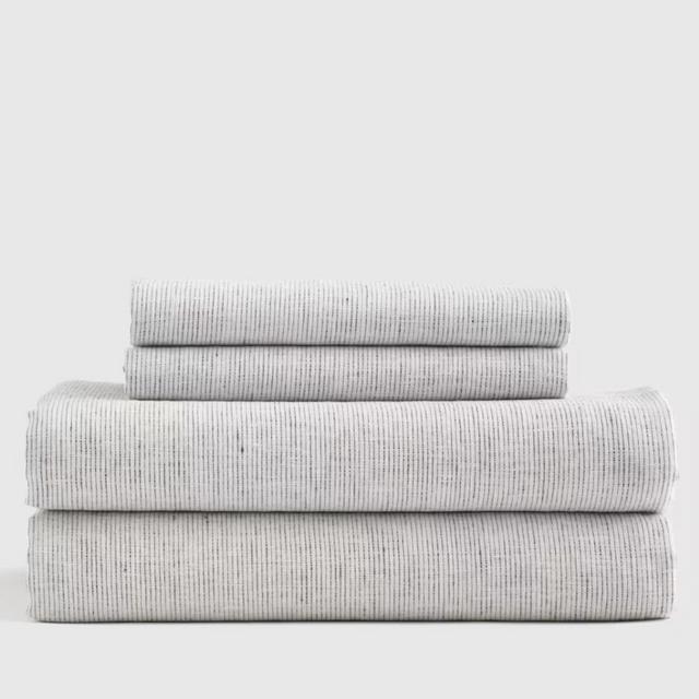 Queen Linen Sheets | Quince Grey White Pinstripe