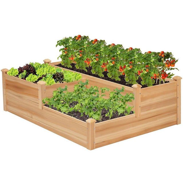 VIVOSUN 3-Tier 3-Grid Wooden Raised Garden Bed, 42.5 x 34.5 x 15 Inches, Outdoor Elevated Wood Planter Box with Screwdriver for Gardens, Patios, Backyards, Balcony and Outdoors
