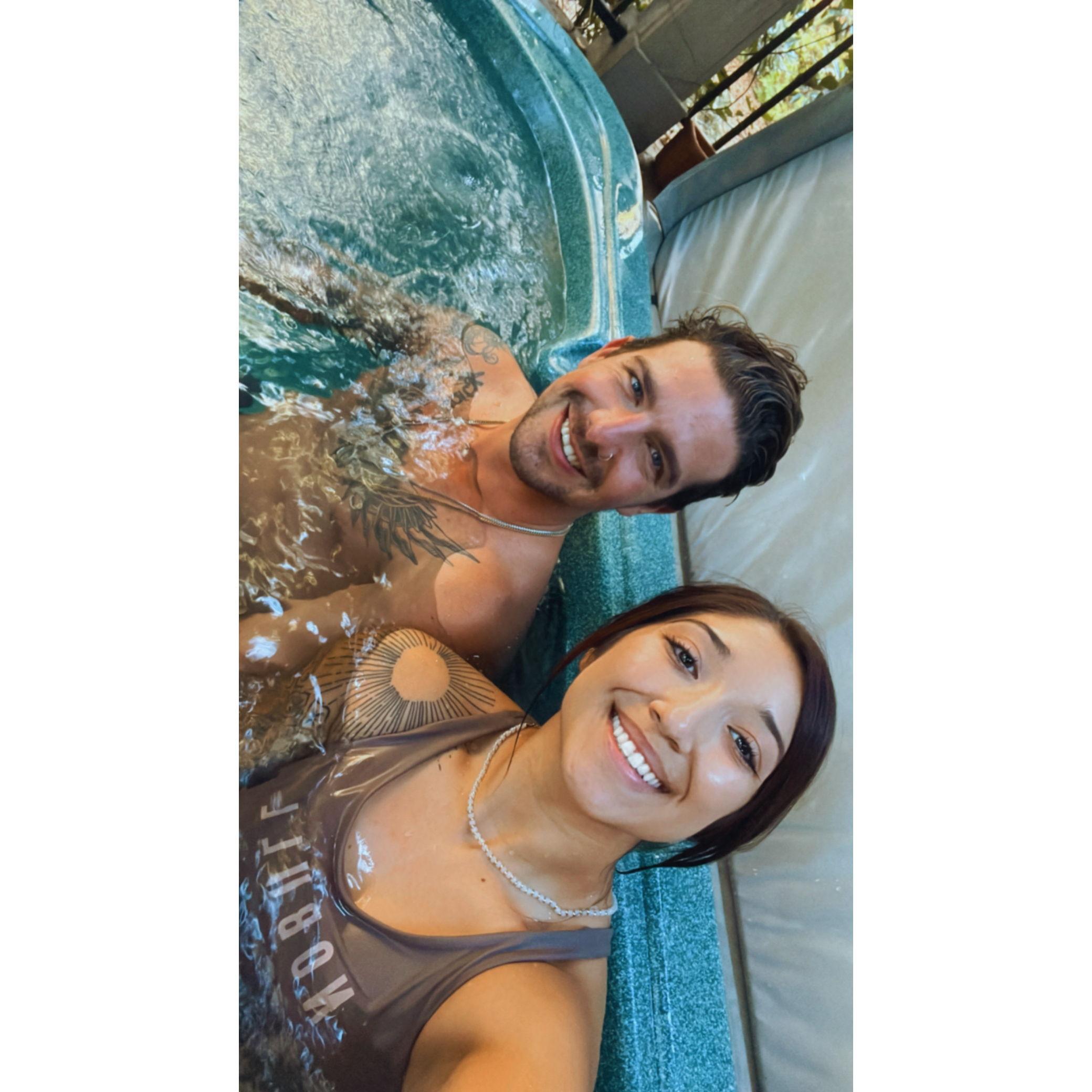 Soaking in the hot tub before Iron Man FL!