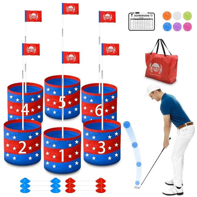 TALLVIEW Golf Games for Adults Outdoor, 6-Hole Set Golf Buckets Game, Backyard Golf Game, Portable Golf Lawn Game Beach Golf Yard Game with Balls and Flags for Friends and Family Gathering