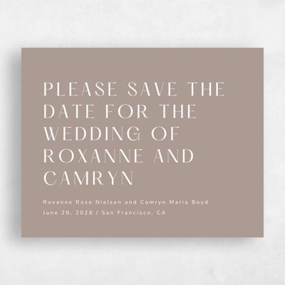 Rich Taupe, Beige Wedding Save the Date - Cerrito Type