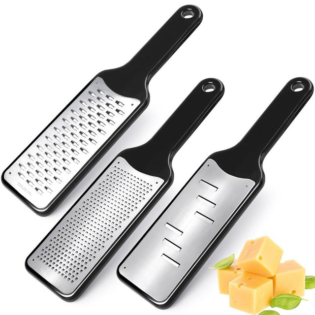 LHS Lemon Zester Grater Set of 3 - Cheese Grater Kitchen Tool for Parmesan Cheese, Ginger, Nutmeg, Chocolate, Vegetables, Stainless Steel Cheese Shredder（Fine & Ribbon & Coarse Blades）