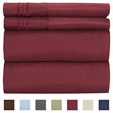 Queen Size Sheet Set - 4 Piece Set - Hotel Luxury Bed Sheets - Extra Soft - Deep Pockets - Easy Fit - Breathable & Cooling - Wrinkle Free - Comfy – Burgundy Bed Sheets - Queens Sheets – 4 PC