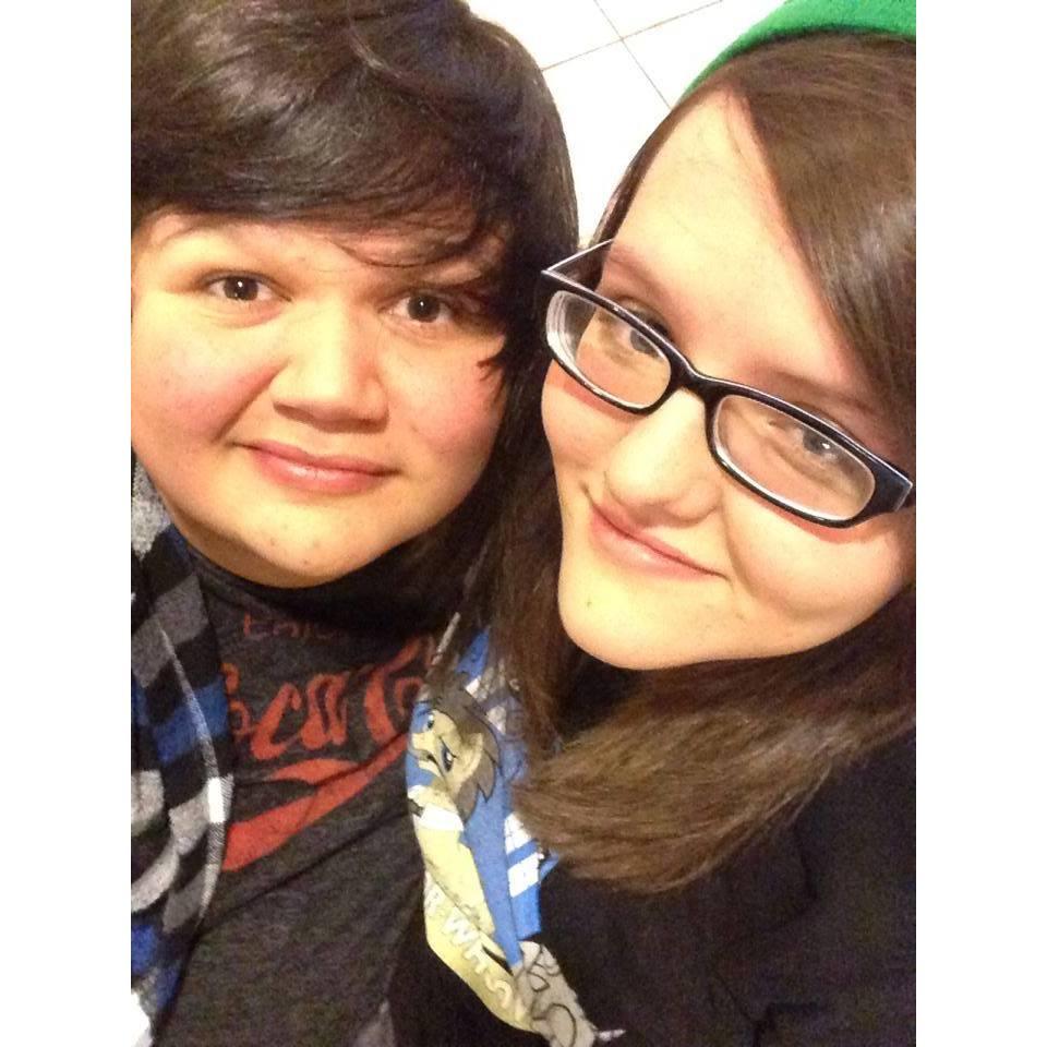 Another early photo. Edward straightened Caroline's hair. Doctor Who as a My Little Pony on Caroline's shirt. Thems were the days