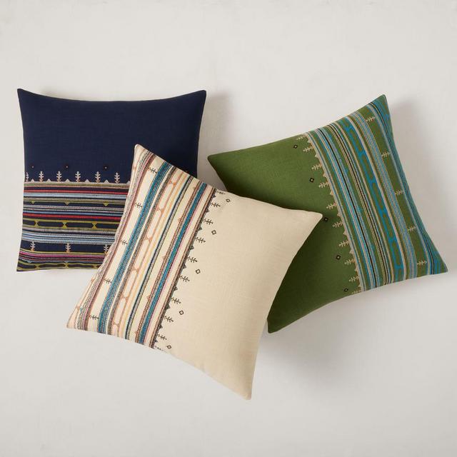 Embroidered Mixed Side Stripe Pillow Cover