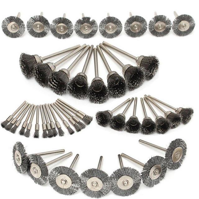45 Piece Steel Wire Wheel Pen Cup Brushes Set Accessories Buffing Polishing Brushes for Die Grinder Rotary Tool Kit - Silver