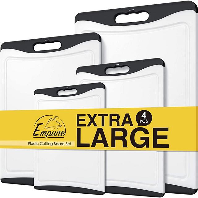 Extra Large Cutting Boards, Plastic Cutting Boards for Kitchen (Set of 4) Cutting Board Set Dishwasher Chopping Board with Juice Grooves Easy-Grip Handles, Empune
