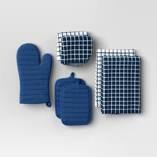 7pc Starter Kitchen Textile Set Dark Blue - Room Essentials™