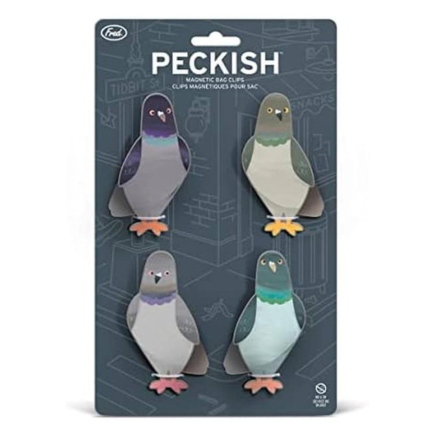 Genuine Fred PECKISH, Pigeon Magnetic Bag Clips, Set of 4, Chip Clips, Bag Clips for Food, or for use on the fridge