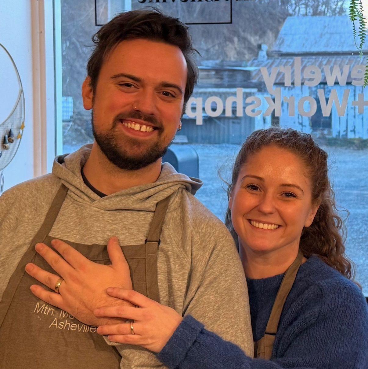 After making our wedding rings at Mtn Metalworks in Asheville, NC!