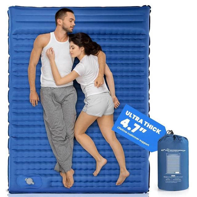 Double Sleeping Pad, 4.7“ Ultra-Thick Camping Mattress 2 Person for Backpacking, Hiking(Blue)