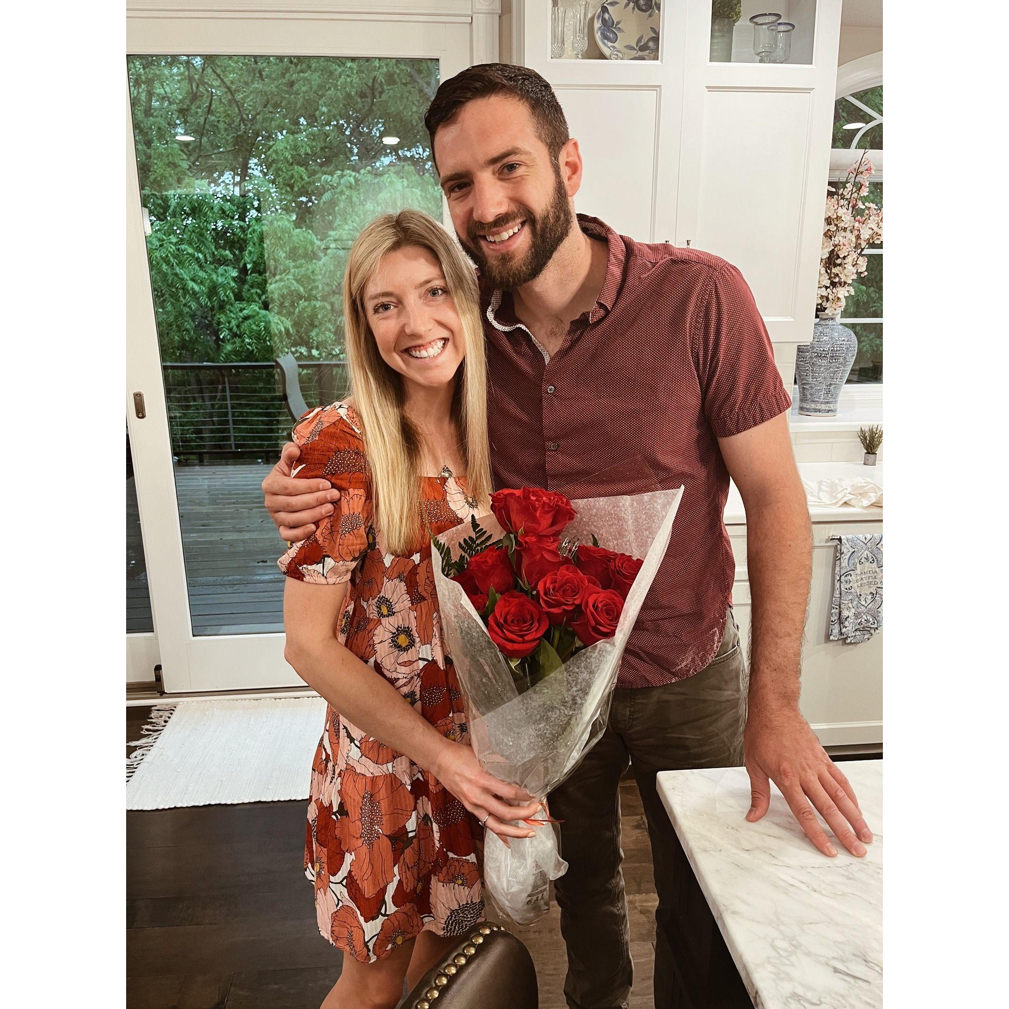 Right before attending Mass together as a newly engaged couple!