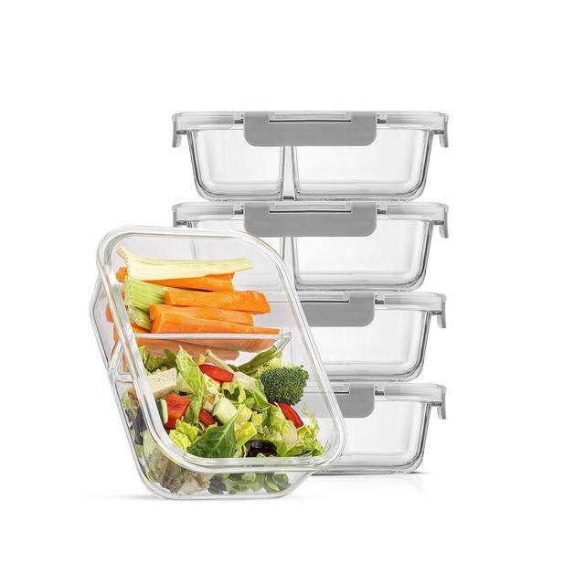 JoyJolt Glass Meal Prep Containers 2 Compartments, Set of 5
