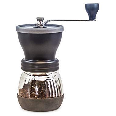 Khaw-Fee HG1B Manual Coffee Grinder with Conical Ceramic Burr - Because Hand Ground Coffee Beans Taste Best, Infinitely Adjustable Grind, Glass Jar, Stainless Steel Built To Last, Quiet and Portable