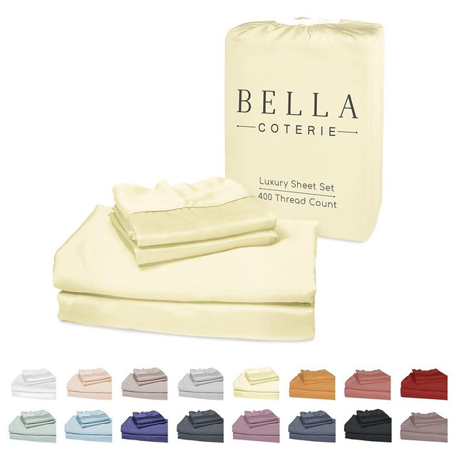 Bella Coterie Luxury Bamboo Viscose King Size Sheet Set | 100% Organically Grown | Ultra Soft | Cooling for Hot Sleepers | 18" Deep Pocket [Lemonade]