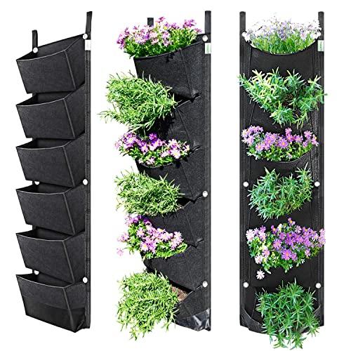 NEWKITS Vertical Wall Garden Planter with 6 Pockets Best Plant Growth Design Large Space Waterproof Breathable Use for Hanging Herb Garden Courtyard Office Home Decoration (Black)