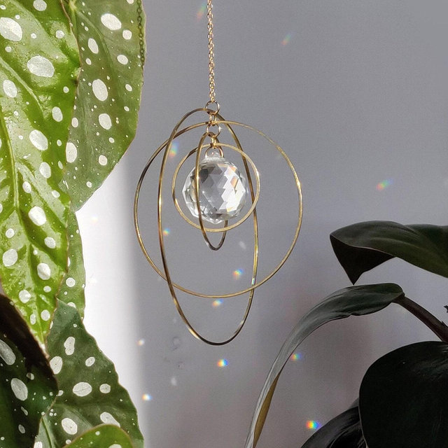 Crystal Suncatcher GALAXY • Boho Home Decor or rear view mirror accessory • Rainbow Suncatcher and Brass mobile, Made in France