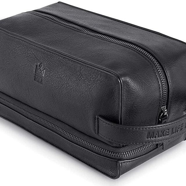 Leather Shaving Bag for Men, Mens PU Leather Toiletry Bag, Leather Dopp Kit for Men, Toiletry Bag, Mens Travel Toiletry Bag, Hygiene & Grooming Kit Organizer, Cruelty-Free Leather and Hand Stitched Vanity Case