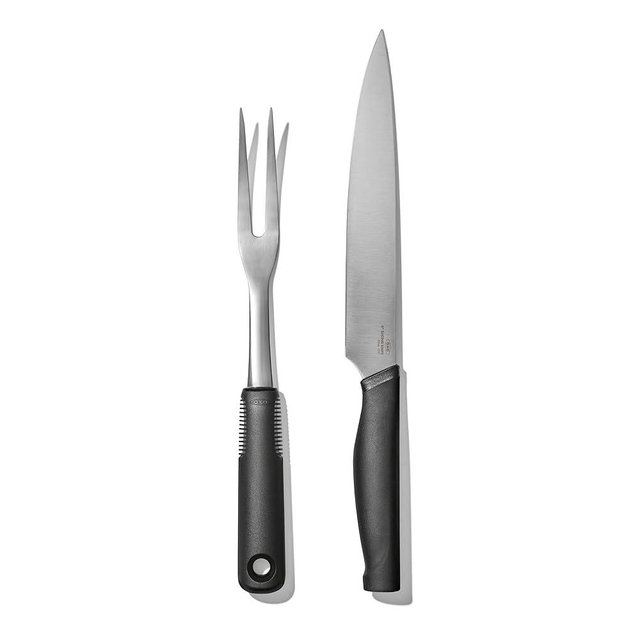 OXO Carving Set |Soft-Grip Duo Designed for Effortless Carving and Serving |2-Piece Fork & Knife Set | Spear, Secure, Cut & Serve Roasted Meat