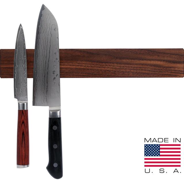 Walnut Magnetic Knife Holder with Multi Purpose Functionality as Knife Magnet, Knife Strip, & Magnetic Organizer- Securely Holds Your Knives & Keeps Your Kitchen Organized- Made in USA- 12 Inch