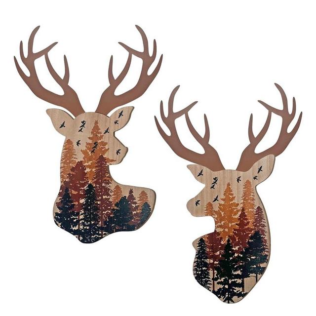Limygus Cabin Wall Decor,Deerhead Rustic Woody Forest Mountain Woodland Wildlife，Deer Head Statue Wall Decor Deer Head Art Wall Home Wall Decor 19.5 x 13.5 Inches Set of 2