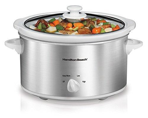 Hamilton Beach 4-Quart Slow Cooker with Dishwasher-Safe Stoneware Crock & Lid, Stainless Steel (33140V)